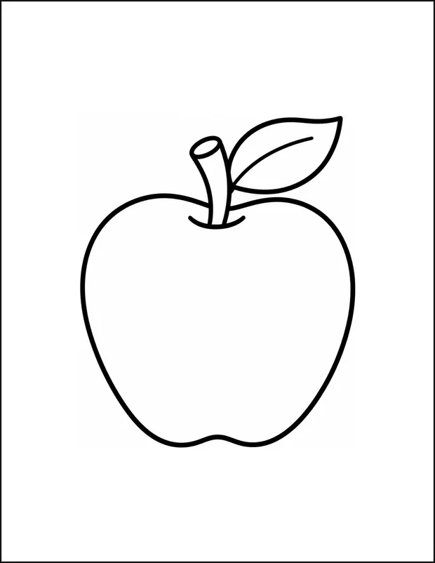 One large round apple with a single leaf on its stem.