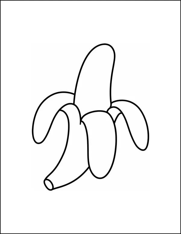 A peeled banana with three wide sections of peel folded open.