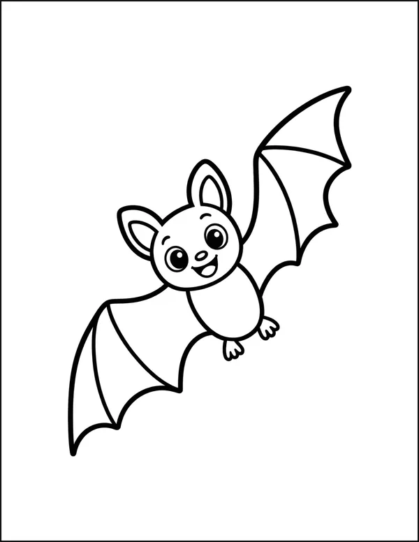 One friendly bat mid-flap with two wide scalloped wings.