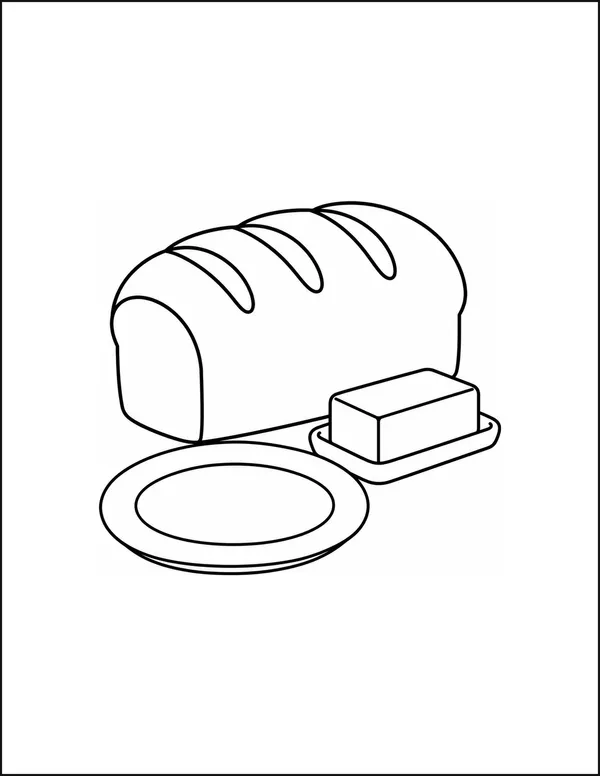 A loaf of bread beside a small pat of butter on a plate.