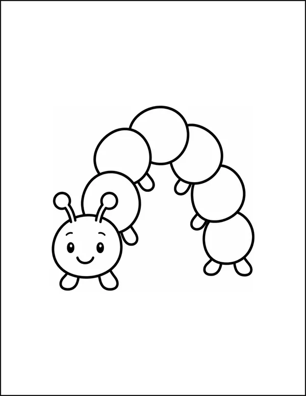 A caterpillar with five large round segments curving along.