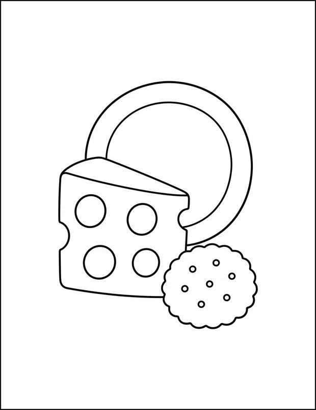 A wedge of cheese with round holes beside a square cracker.