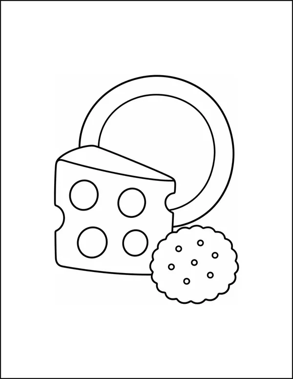 A wedge of cheese with round holes beside a square cracker.