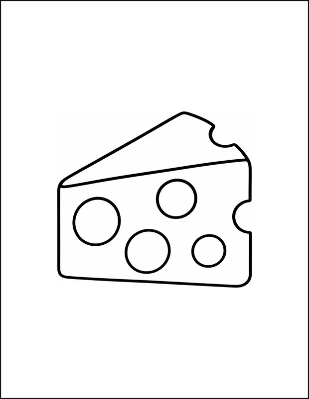 A triangular wedge of cheese with four large round holes.