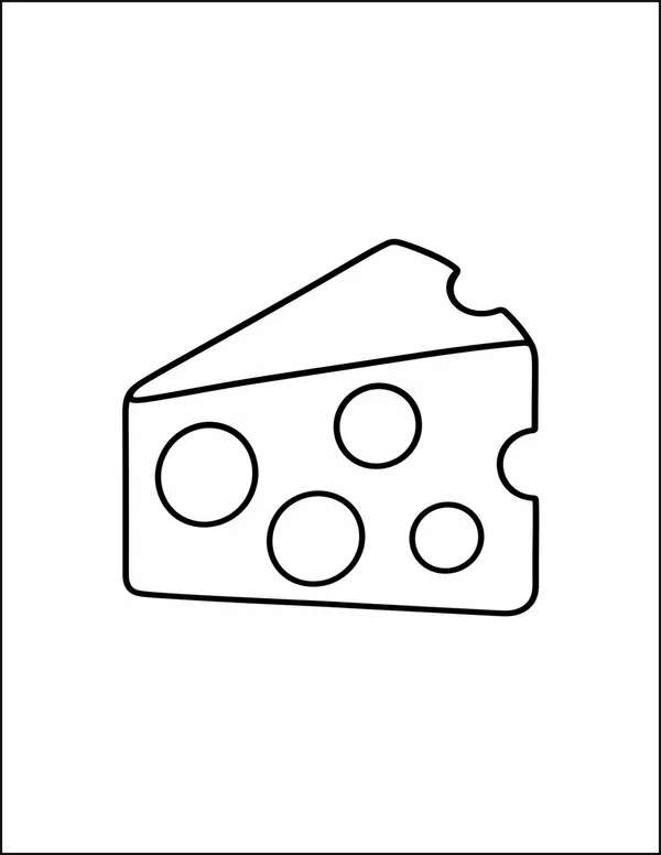 A triangular wedge of cheese with four large round holes.
