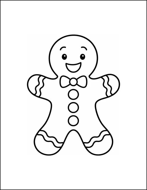 A gingerbread person with three large round buttons.
