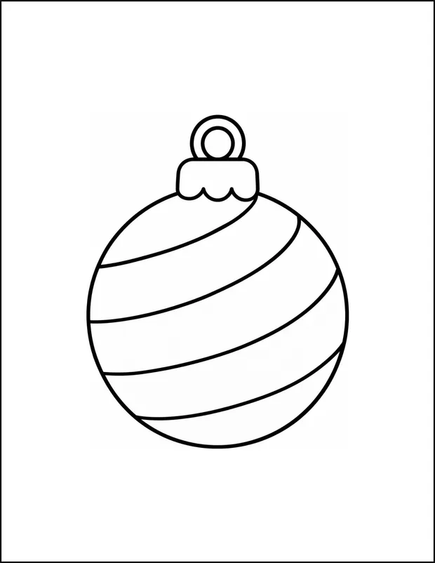A round Christmas ornament with four curved bands across it.
