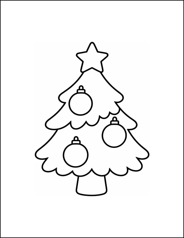 One large Christmas tree with three big round ornaments.