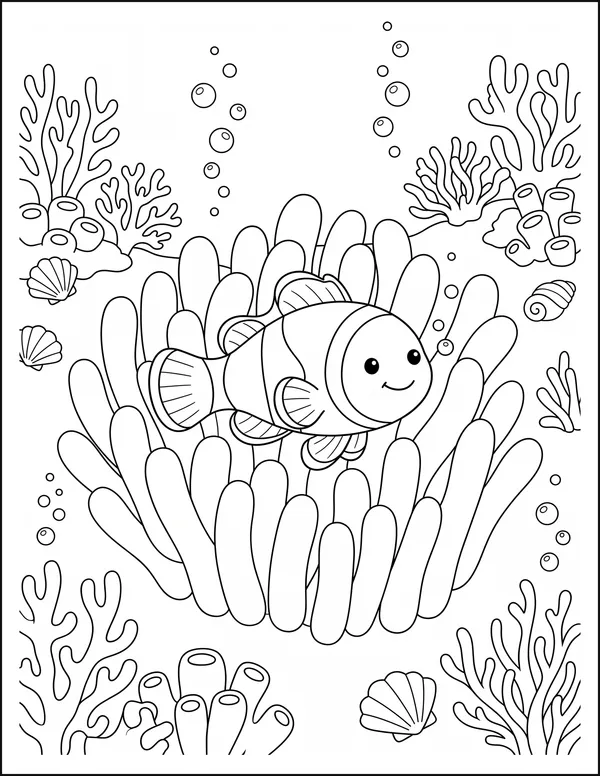 Two clownfish swimming between the waving arms of an anemone.