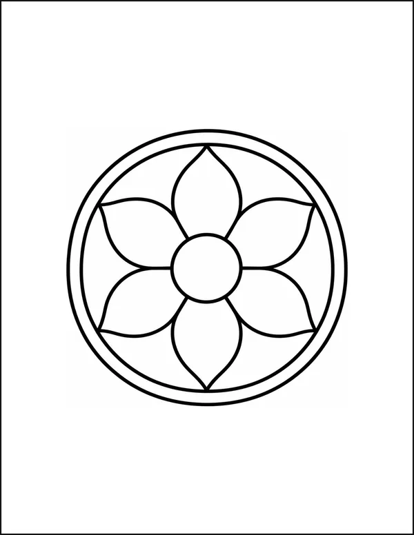 A round rangoli pattern made of six large petal shapes.