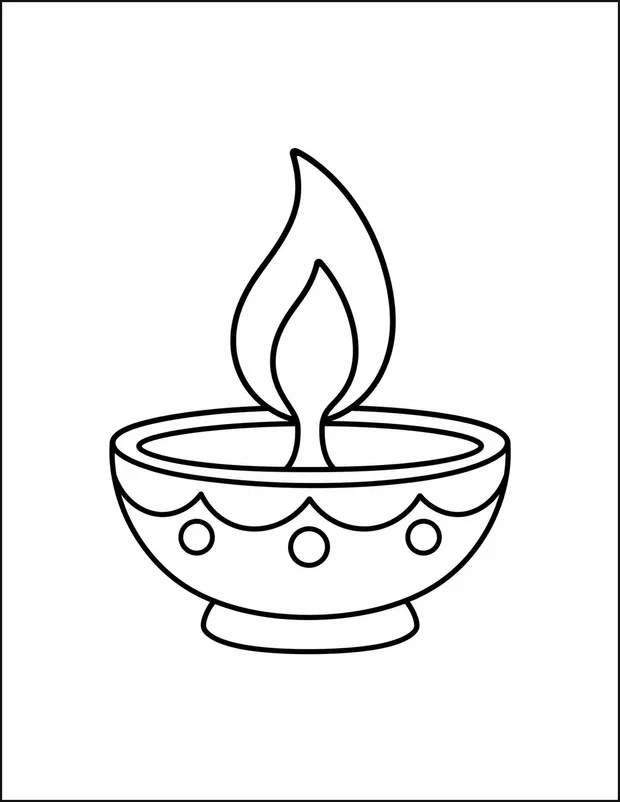 One large diya lamp with a wide curved flame above it.