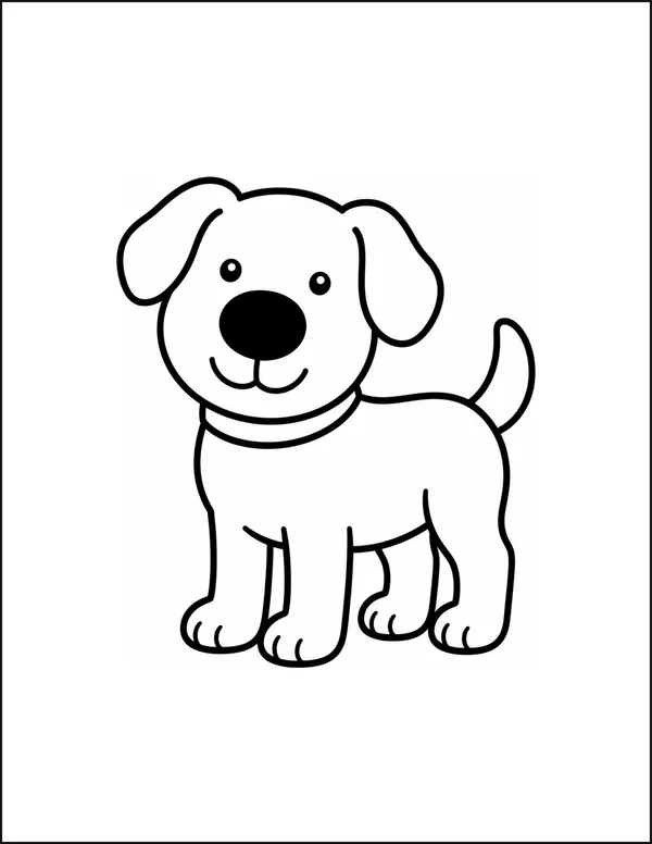 A friendly dog standing with one oversized round nose.