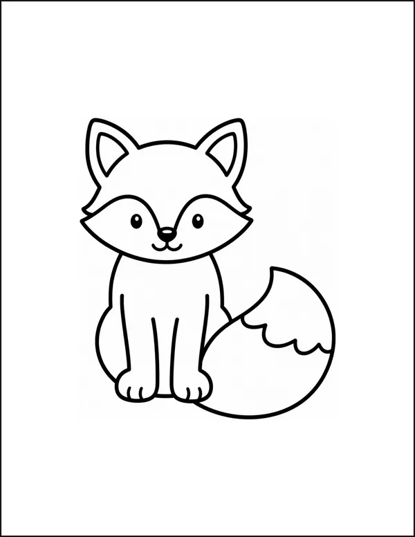 A fox sitting with one huge fluffy tail curled beside it.