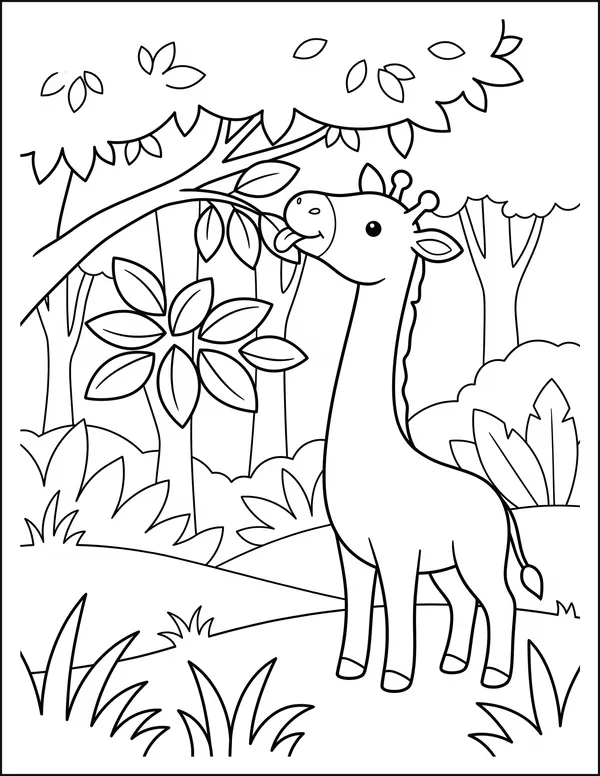 A giraffe reaching up to eat leaves beneath a tree canopy.