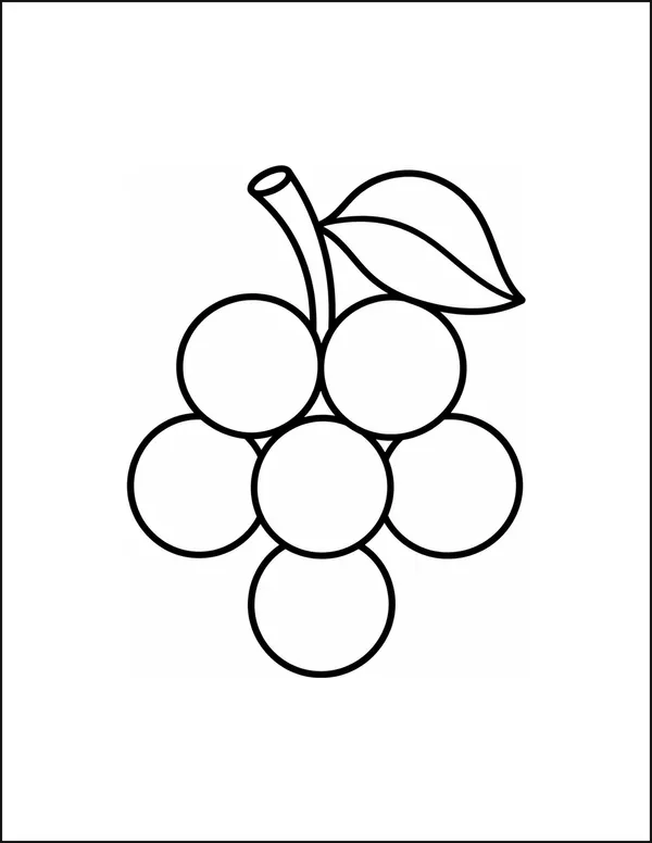 A bunch of six large round grapes hanging from a short stem.