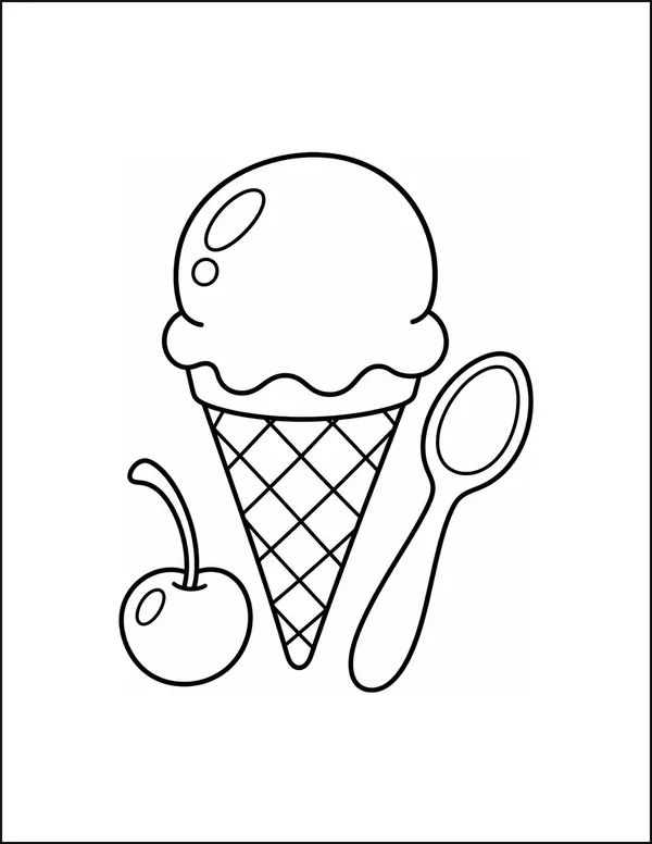 A scoop of ice cream topped with a cherry beside a spoon.