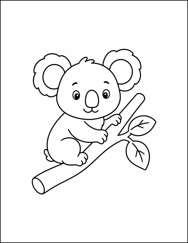 A koala clinging to a branch with two oversized round ears.