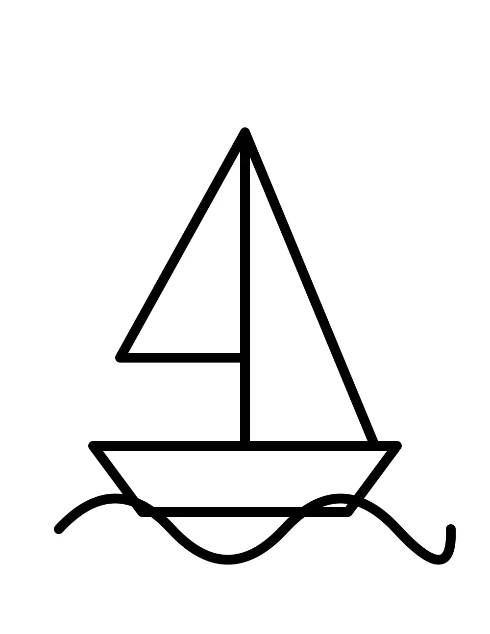 A simple sailboat with one triangular sail riding on one large wave.