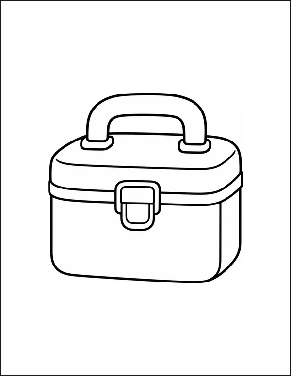A lunchbox with one wide handle and a clasp on the front.