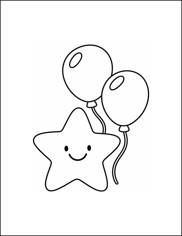 A five-pointed star floating beside two balloons on strings.