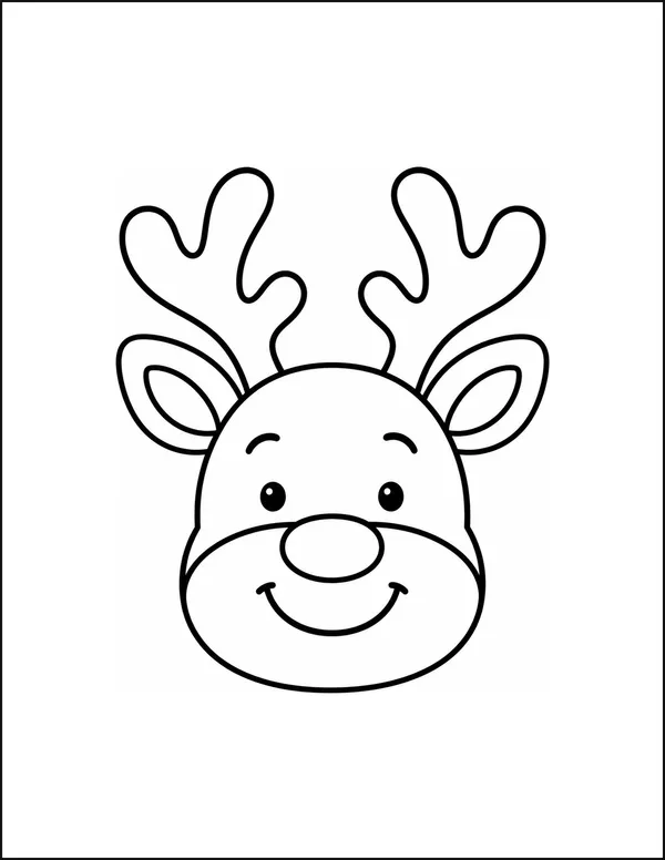 A friendly reindeer face with two broad antlers above it.