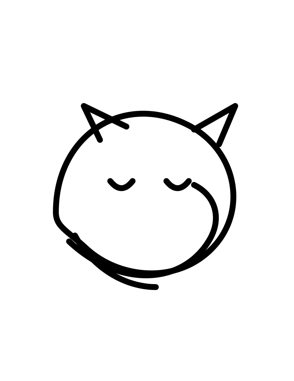 A round sleeping cat with closed eyes and a tail curled to its nose.