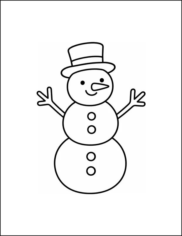A snowman built from three stacked balls with a friendly face.
