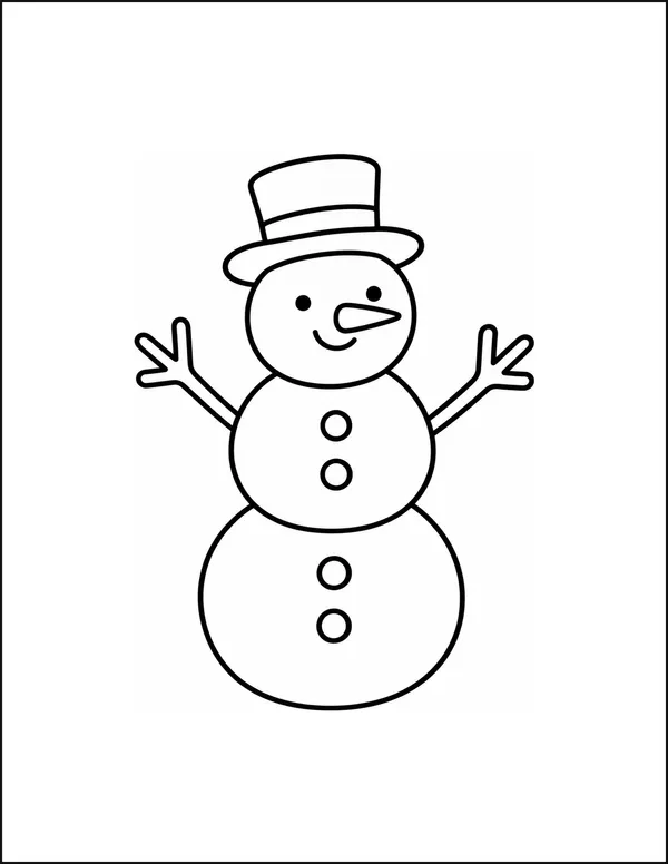 A snowman built from three stacked balls with a friendly face.