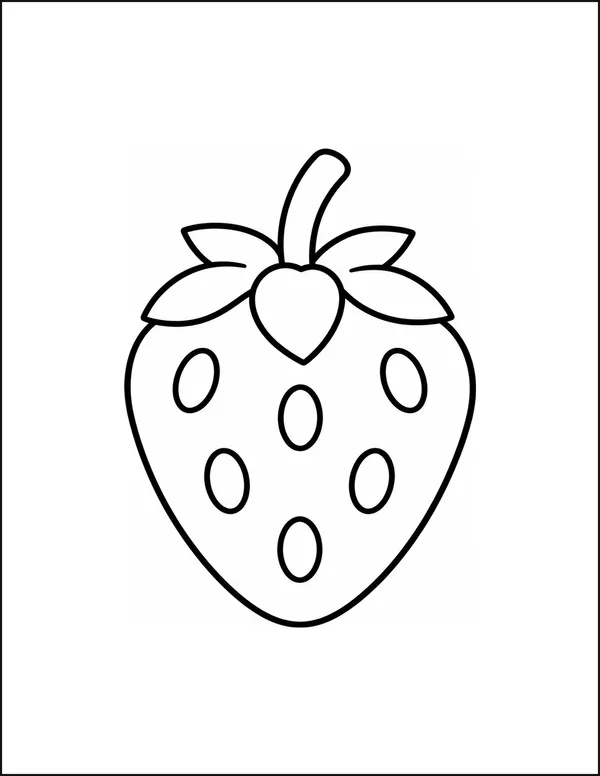 One strawberry with six large seeds and a leafy top.