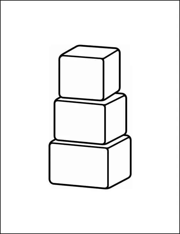 A tower of exactly three large blocks stacked on top of each other.
