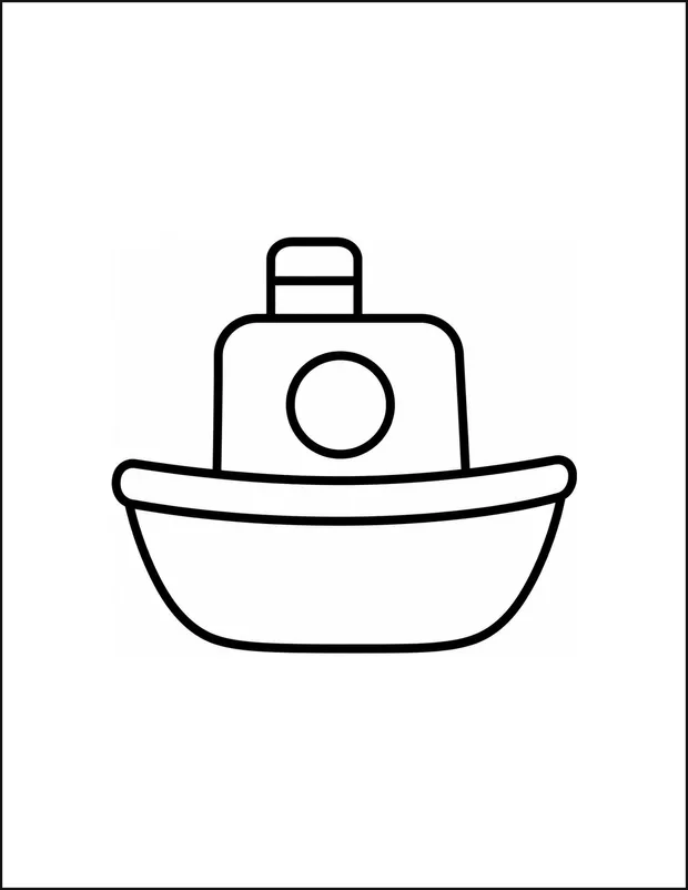 A large toy boat with one big round porthole on its hull.