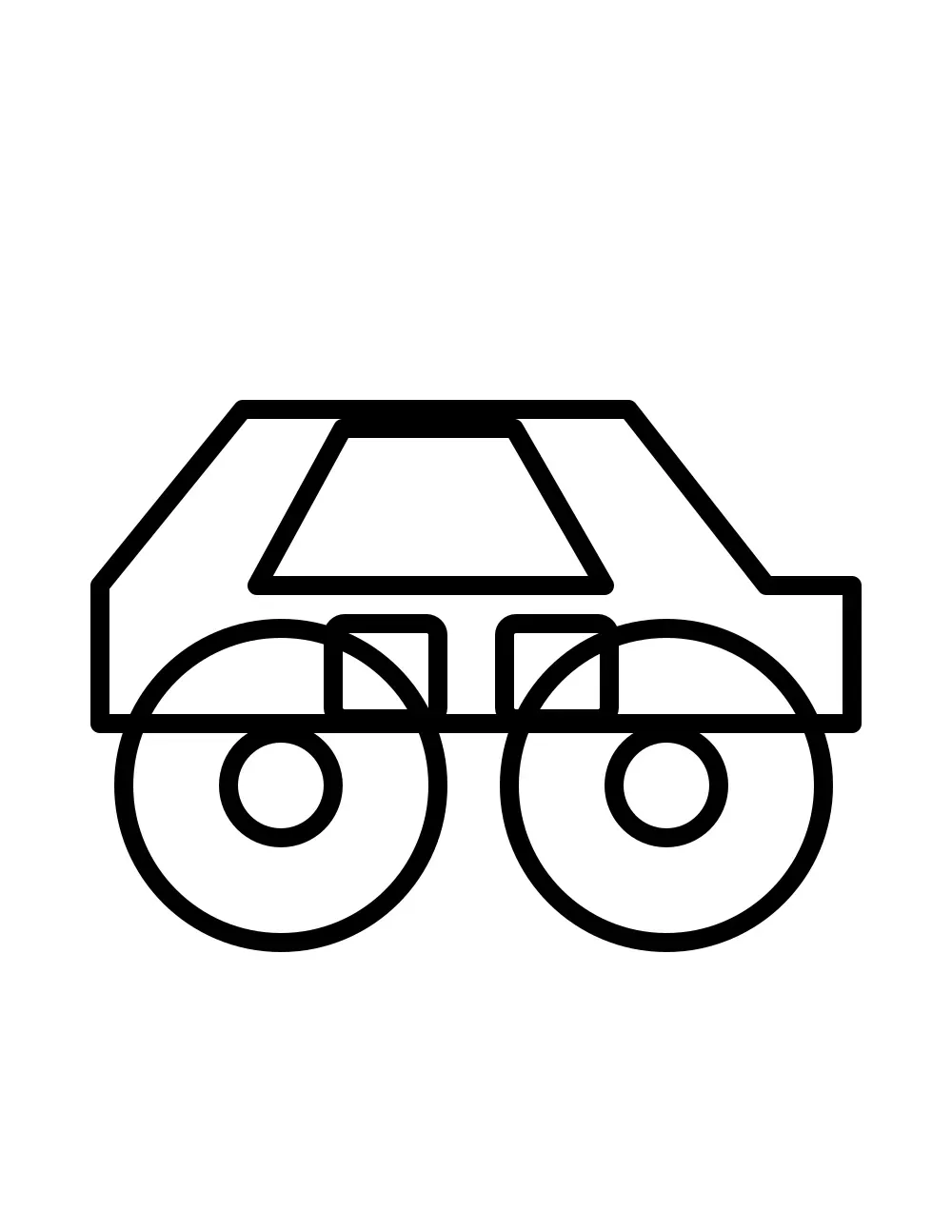 A simple toy car with two oversized wheels and small doors.