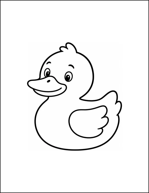 A round toy duck with one wide flat bill.