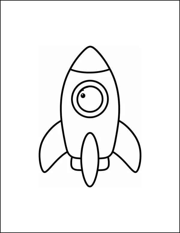 A toy rocket standing on three large fins with a round window.